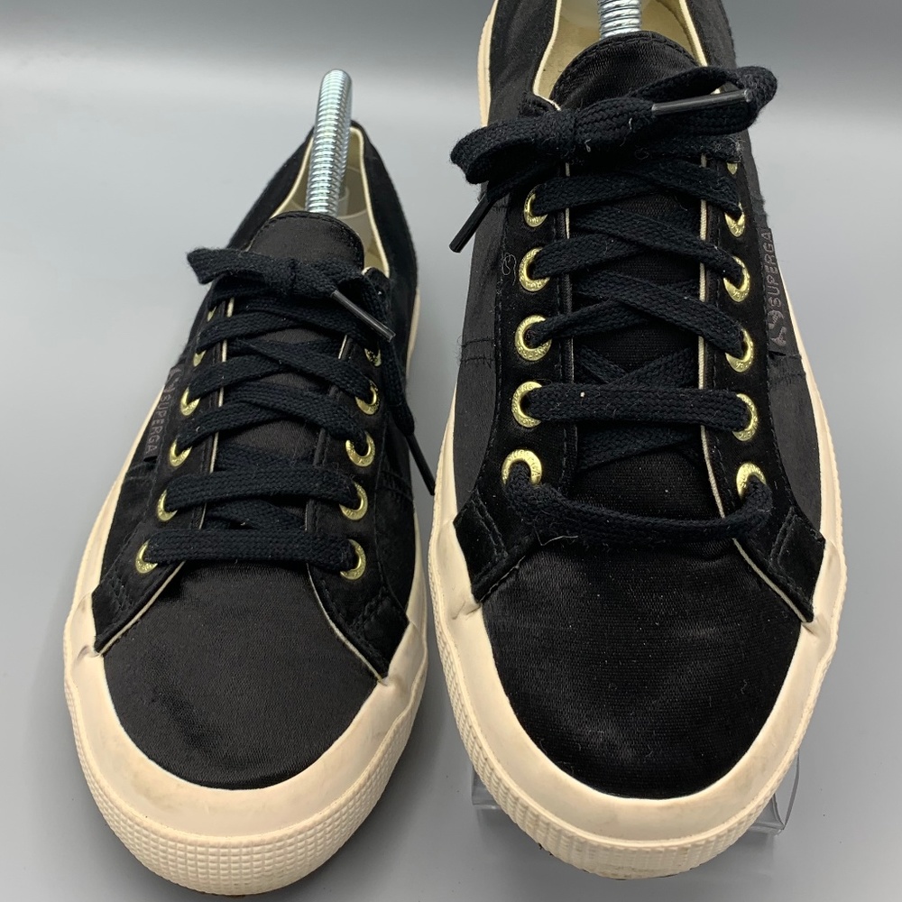 Superga Black Satin X Man Repeller Sz 39/8